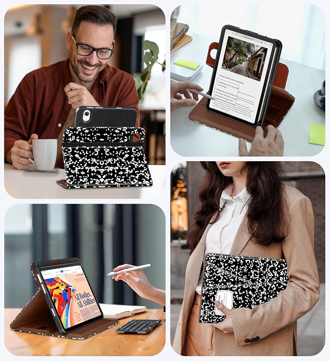 DTTO for iPad mini 7 A17 Pro 2024 aslo fit iPad mini 6 2021 Brown | 360 Degree Rotating Premium Faux Leather Folio Stand Cover with Pencil Holder Auto Sleep/Wake Multiple Angles Hand Strap