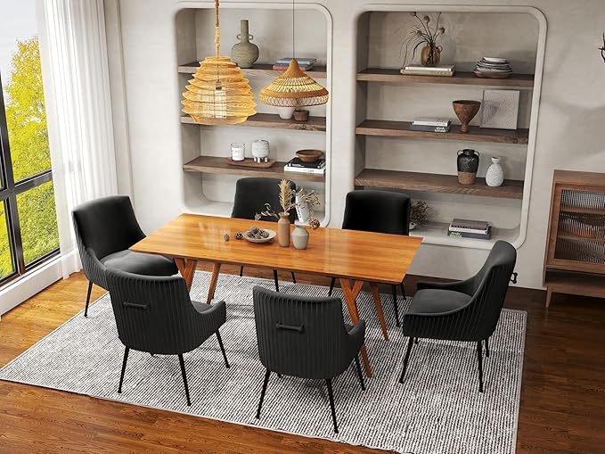 Velvet Dining Chairs Set of 8,Black Upholstered Living Room Chairs with Black Metal Legs, Modern Tufted Accent Chairs for Living Room, Study Room, Kitchen