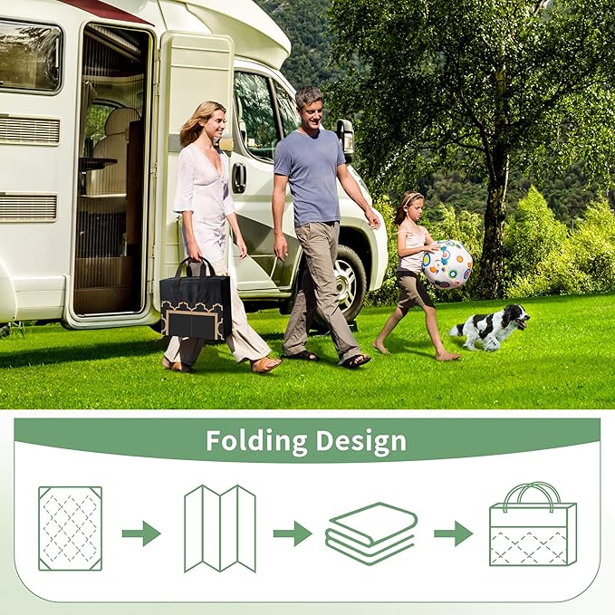 GENIMO 4 ' x 6 ' Outdoor Rug for Patio Clearance, Waterproof Indoor Outdoor Plastic Straw Rugs Carpet, Reversible Outside Area Rv Mat for Camping, Balcony Porch, Deck, Picnic, Beach (Black & Brown)