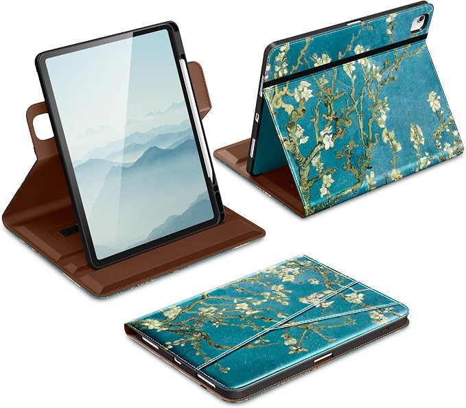 DTTO for iPad Air 13 Inch Case M4 / M3 / M2 (2026/2025/2024) 360 Degree Rotating Premium Leather Folio Stand Cover with Pencil Holder Brown