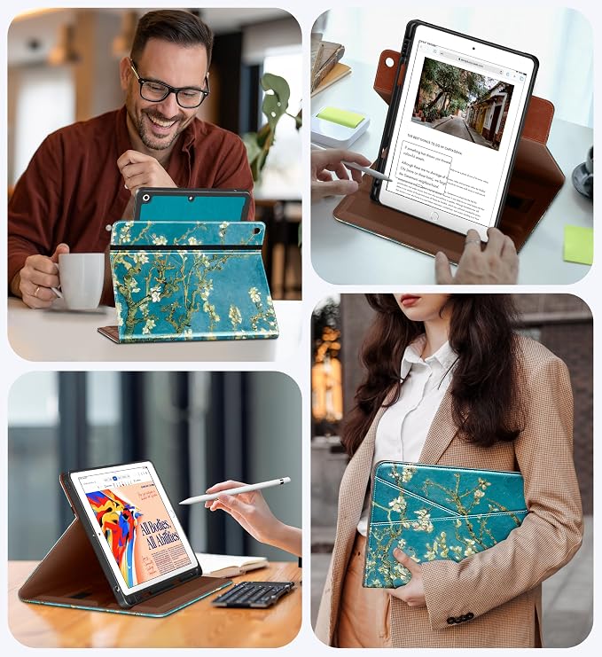 DTTO for iPad 9th/8th/7th Gen Case 10.2 Inch (2021/2020/2019) Brown | 360 Degree Rotating Premium Faux Leather Folio Stand Cover with Pencil Holder Auto Sleep/Wake Multiple Angles Hand Strap