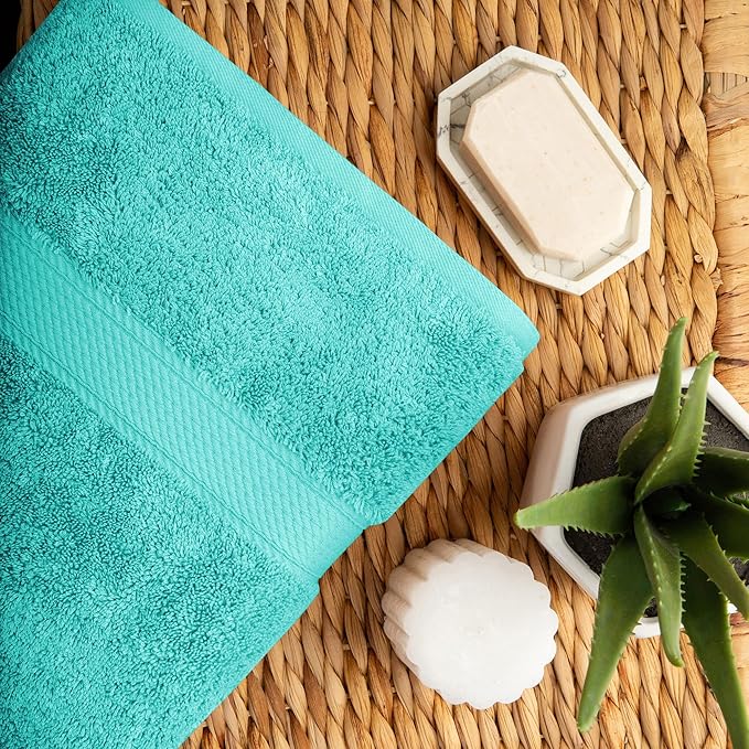 Superior Egyptian Cotton Pile Bath Towel Set of 2, Ultra Soft Luxury Towels, Thick Plush Essentials, Absorbent Heavyweight, Guest Bath, Hotel, Spa, Home Bathroom, Shower Basics, Turquoise