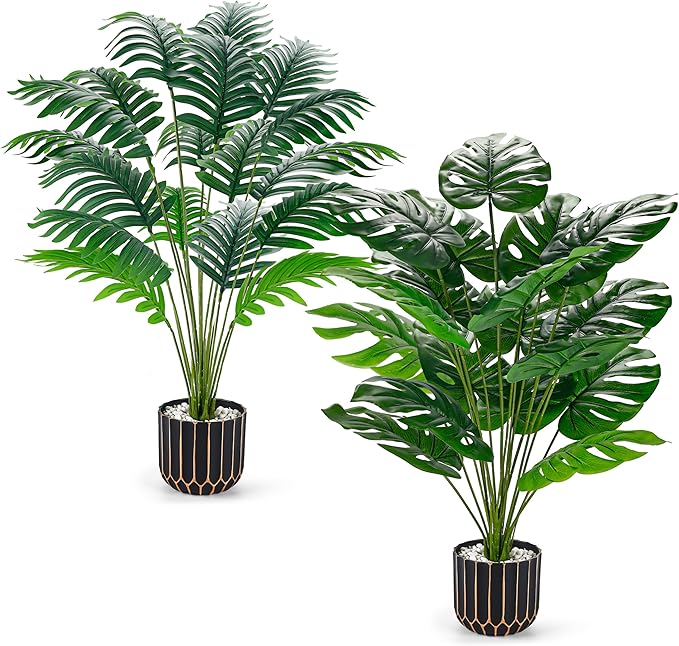 Der Rose 28" Fake Palm Tree Large Artificial Potted Monstera Plants Indoor for Home Porch Patio Living Room Bathroom Outdoor Decor