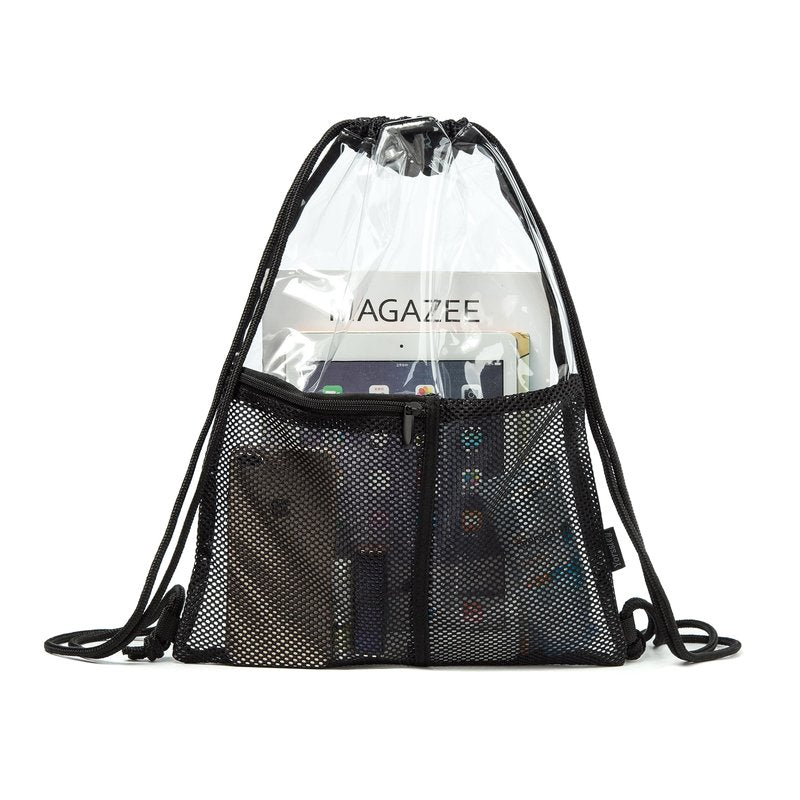 BORMELUN Clear Drawstring Backpack - Stadium Approved String Cinch Bag for Gym, Concerts, Clear Bag with Adjustable Straps Transparent