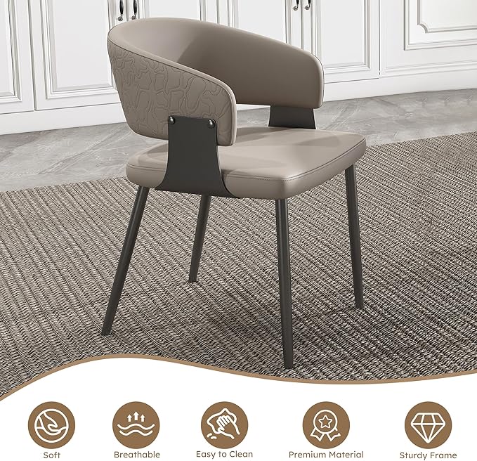 Dining Chairs Set of 2, Modern PU Leather Kitchen with Metal Legs - Ergonomic Armrests, Comfortable Sponge Cushion, Sturdy Frame for Dining Room
