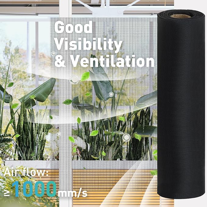 304 Stainless Steel Mesh Window Screen Roll, 47IN x 98.43FT Black Metal Window