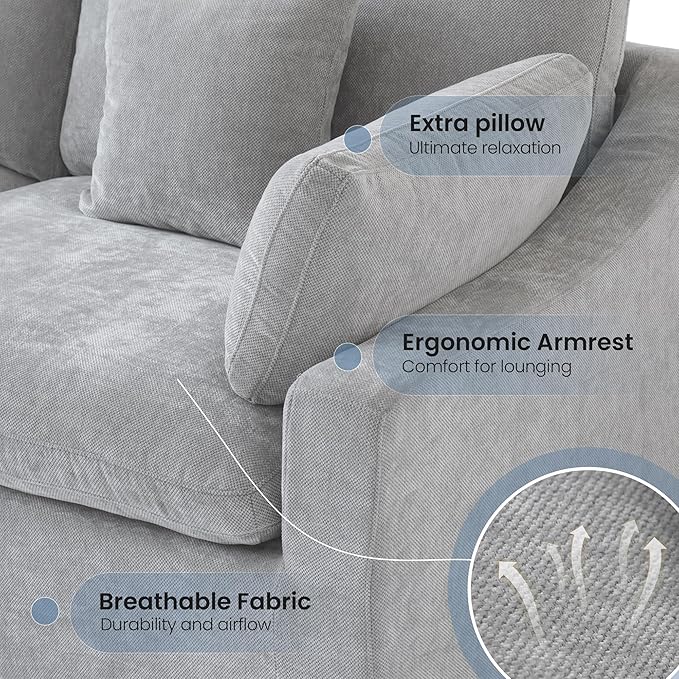 120" Cloud Couch Modular Sectional Sofa with Ottoman,Down Filled U Shaped 5 Seater Convertible Sofa,Cover Washable and Replaceable Couches for Living Room,Gray