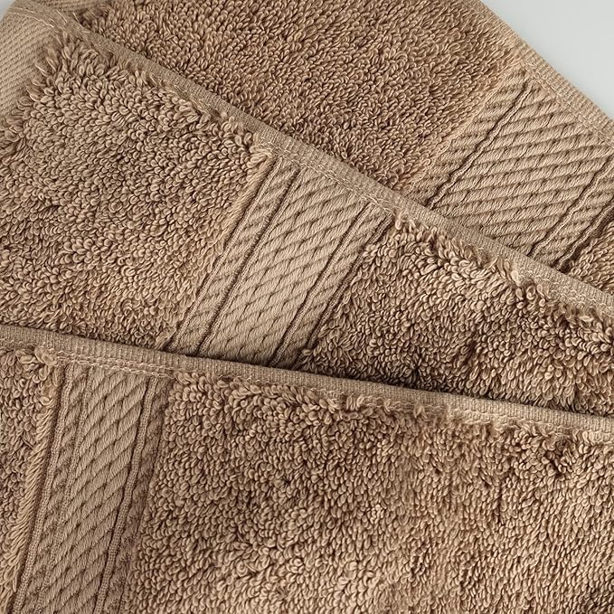 Superior Egyptian Cotton Pile 8 Piece Towel Set, Includes 2 Bath, 2 Hand, 4 Face Towels/Washcloths, Ultra Soft Luxury Towels, Thick Plush Essentials, Guest Bath, Spa, Hotel Bathroom, Latte