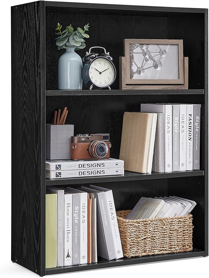 VASAGLE Custos Collection - Bookshelf, 3-Tier Bookcase, Book Shelf, Open Storage Shelf, 9.4 x 23.6 x 32 Inches, for Living Room, Home Office, Dinning Room, Ebony Black ULBC163T56