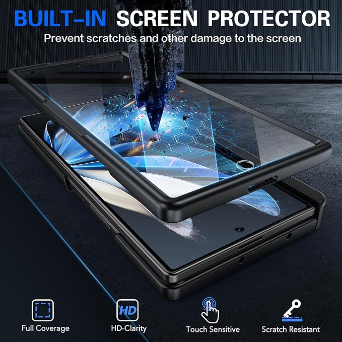 Magnetic for Samsung Galaxy Z Fold 7 Case+Screen Protector | [Hinge Protection] [Kickstand][Compatible with MagSafe] Full Body Protective Phone Case for Galaxy Z Fold 7 Gold