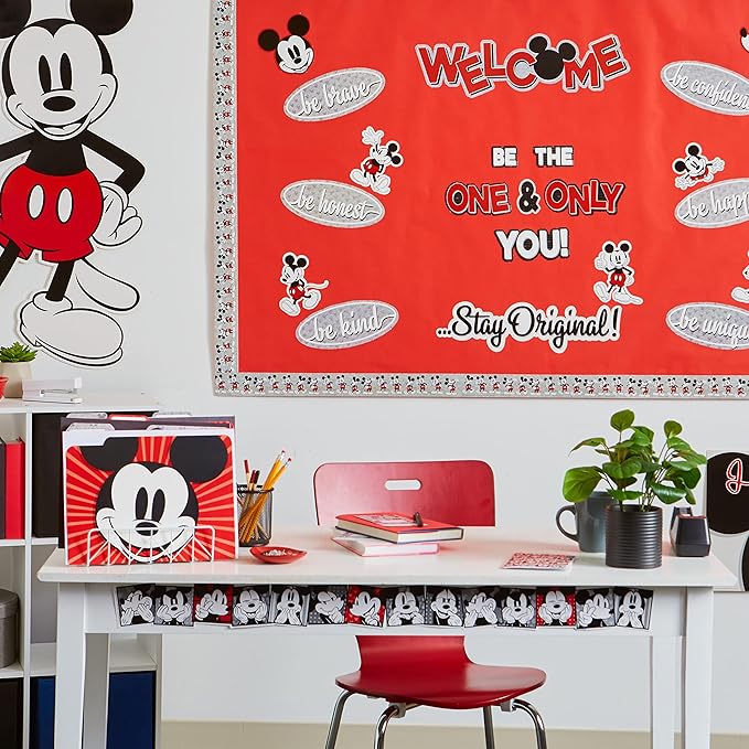 Eureka 846322 Disney Retro Mickey Mouse Selfies Extra Wide Decorative Classroom and Bulletin Board Trim for Teachers, 3.25" Wide, 12 Strips for 37 Total Feet