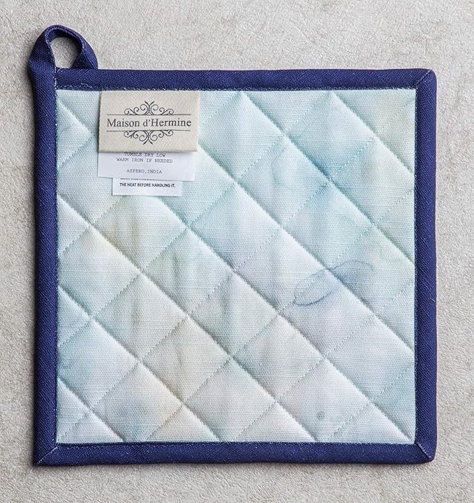 Maison d' Hermine 100% Cotton Oven Mitt & Pot Holder Set (7.5"x13" & 8"x8") Heat Resistant BBQ Cooking Gloves with Loop, Baking, Grilling, Kitchen, Handling Hot Pans Spring/Summer (Lazy Summer Days)