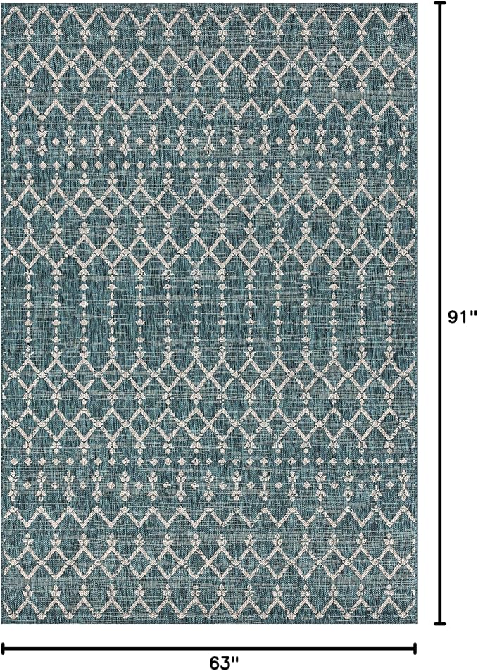 JONATHAN Y Moroccan Geometric Indoor Outdoor Area Rug 5X8 Teal/Gray, Ourika Textured Weave for Backyard, Patio, Porch, Easy-Cleaning, High Traffic, Pet-Friendly, Non-Shedding (SMB108C-5)