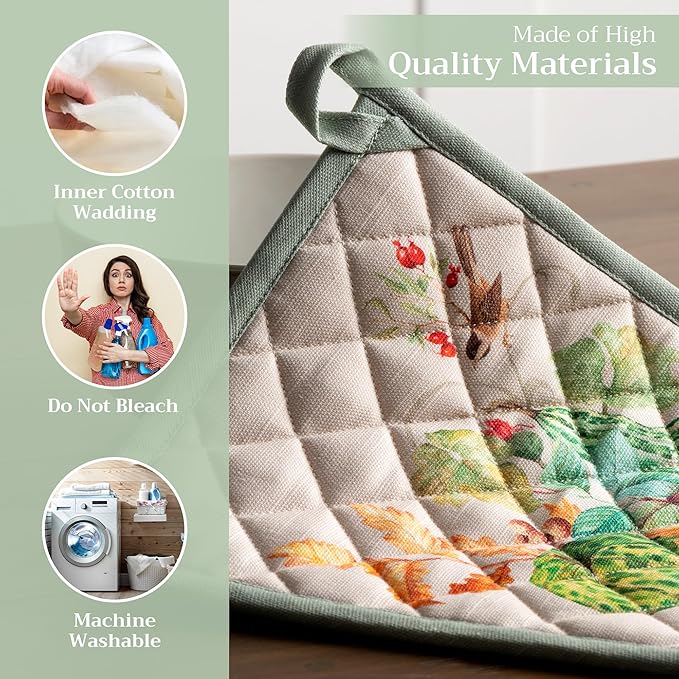 Maison d' Hermine Pot Holders 100% Cotton Heat Resistant Potholders 8" x 8" Hot Pads with Loop for Thanksgiving Christmas Decorations BBQ Cooking Baking Handling Hot Pans (Pack of 1, Lumina)