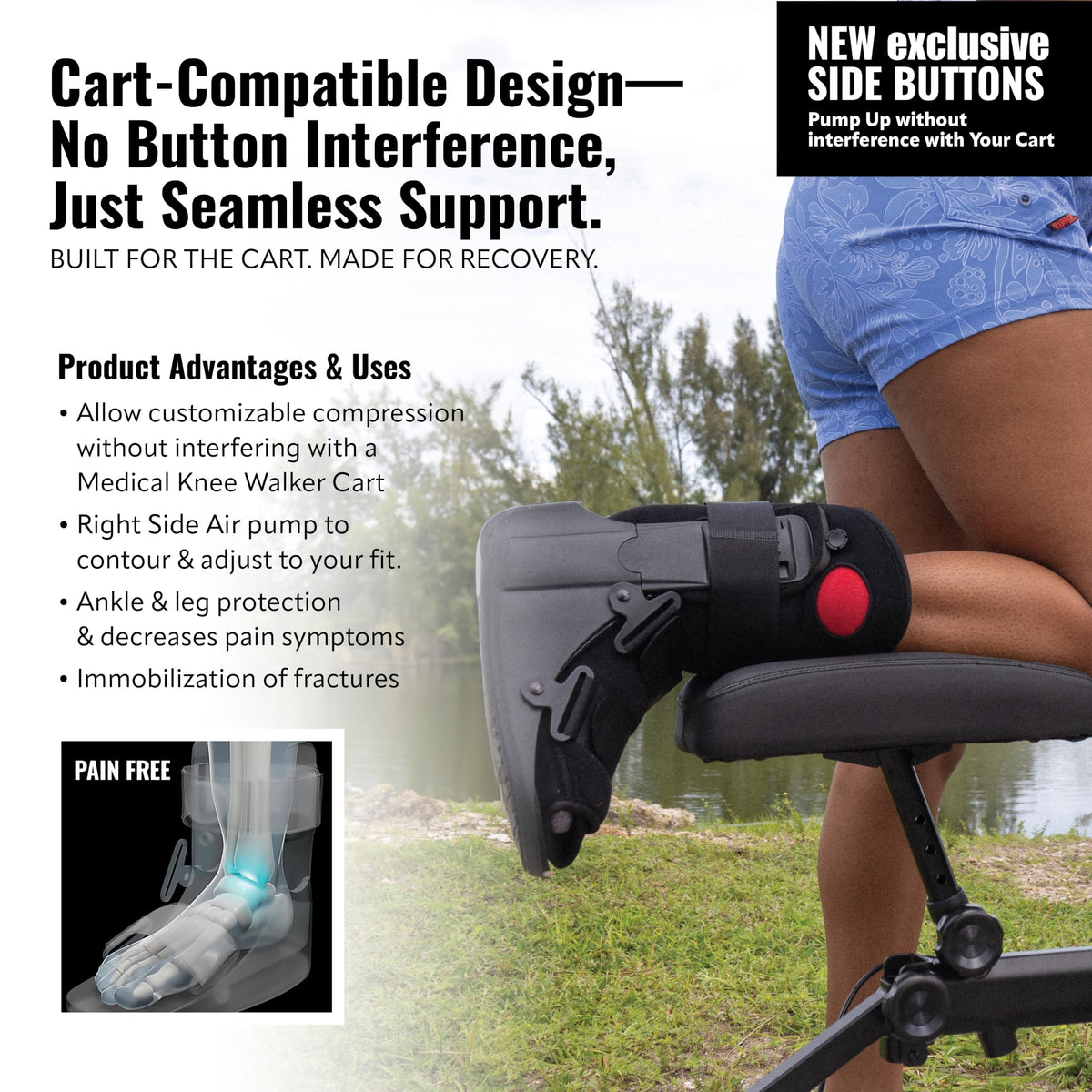 Braceapedia Short Air Compression Walking Boot Foot Brace - Side Pump Pneumatic Brace for Ankle Support & Foot Injuries - 360 Rocker Sole Cam Walker for Stress Fractures & Post-Op, Medium