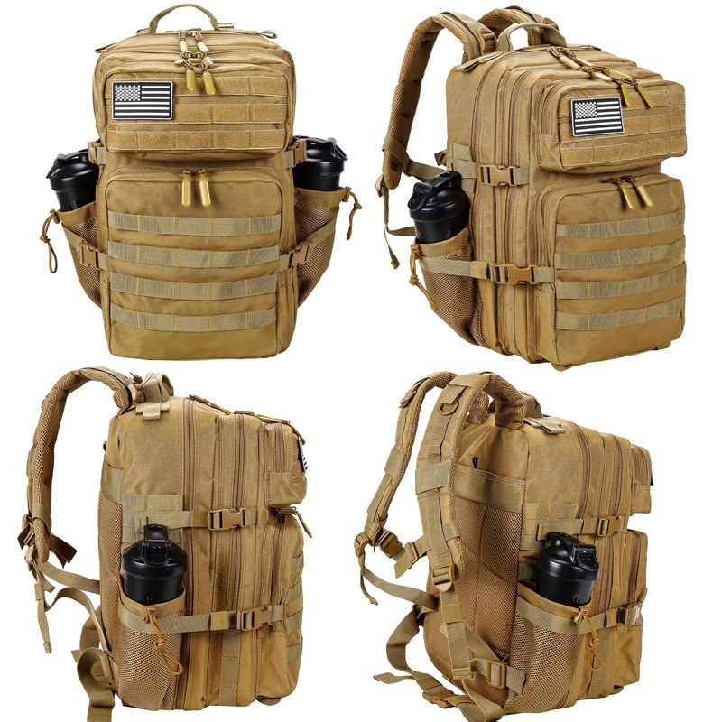 LHI Military Tactical Backpack for Men and Women 45L Army 3 Days Assault Pack Bag Large Rucksack with Molle System - Khaki