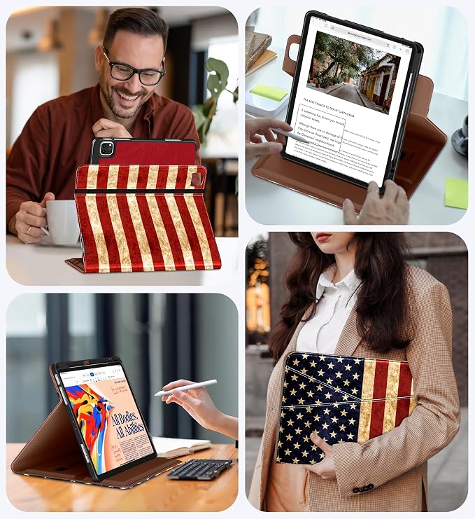 DTTO for iPad Pro 12.9 6th/5th/4th Gen Case (2022/2021/2020) Black | 360 Degree Rotating Premium Faux Leather Folio Stand Cover with Pencil Holder for iPad Pro 12.9 3rd Generation Case 2018