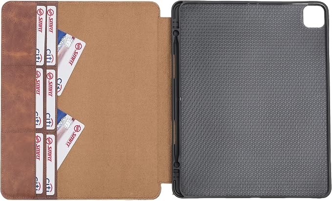 Genuine Leather Handmade iPad 10.2 Magnetic Closure Case with Separeted Compartments and Card Slots for Women &amp Men (8th Gen 2020) (7th Gen 2019) (Black)