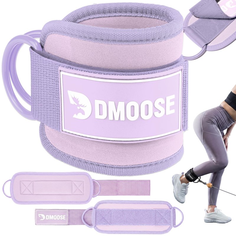 DMoose Fitness Ankle Straps for Cable Machines - One Size Fit Premium Padding, Glute Kickback Ankle Strap for Women & Men, Cable Attachments for Gym & Booty Workouts (Lilac Purple - Single)