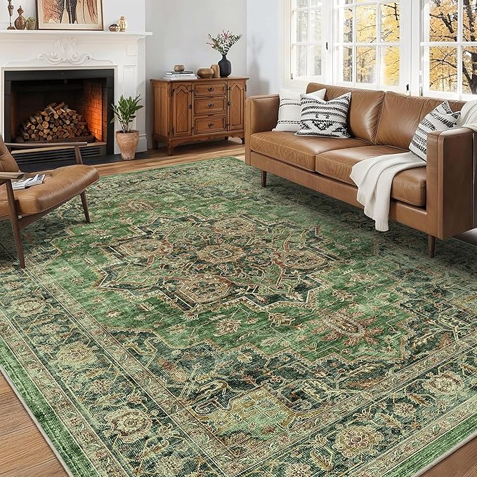 6x9 Area Rugs for Living Room Ultra-Soft Washable Rug Vintage Distressed Boho Area Rug, Non-Slip Retro Print Low Pile Stain Resistant Carpet for Bedroom Dining Room Kitchen Office