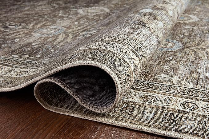 Loloi Layla Collection LAY-13 Antique/Moss 2'-6" x 7'-6" .13" Thick Runner Rug, Soft, Durable, Vintage Inspired, Distressed, Low Pile, Non-Shedding, Easy Clean, Printed, Living Room Rug
