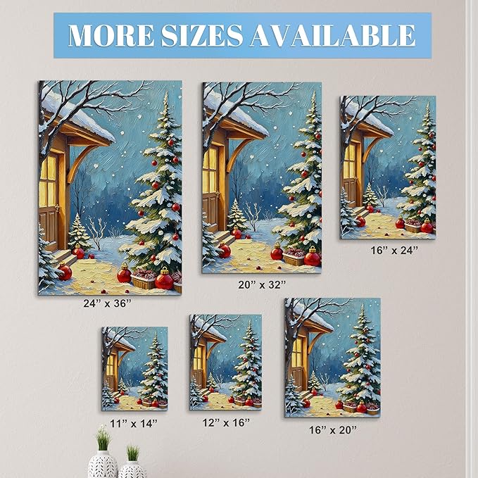 Framed Christmas Pictures Wall Decor,Vintage Pine Tree Prints,Winter Christmas Canvas Wall Art Decoration for Bedroom Bathroom Living Room Rustic Xmas Holiday Gifts (Christmas Tree 21, 16'' X 24'')