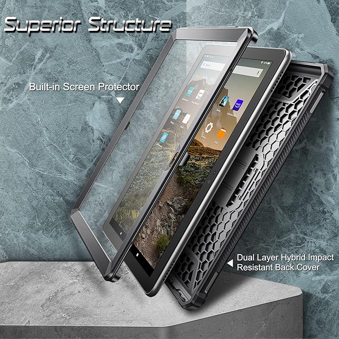 Fintie Shockproof Case for Fire HD 10 &amp 10 Plus 11th Gen 2021 Black | Tuatara Built-in Screen Protector &amp Kickstand Heavy Duty Rugged Full-Body Unibody Hybrid Cover Drops/Impacts/Dust Resis