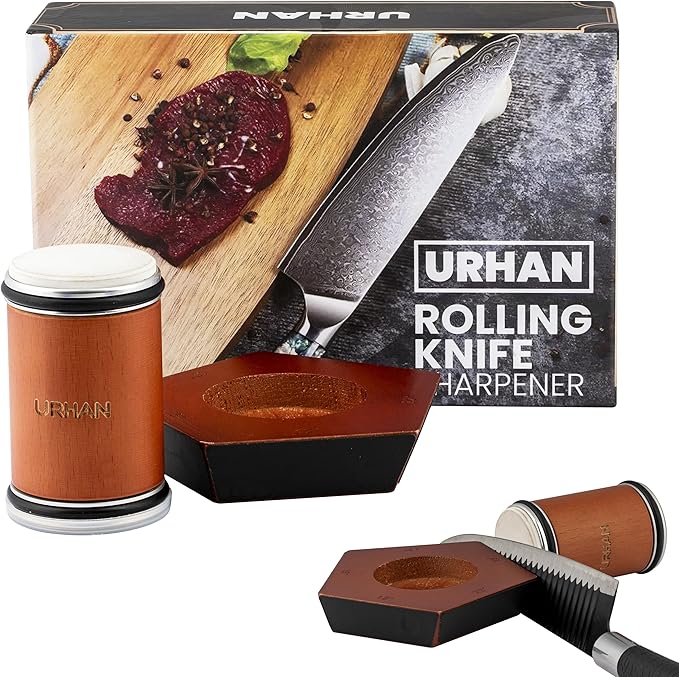 URHAN Rolling Knife Sharpener Kit – 5 Magnetic Angles (12, 15, 17, 19 & 22 Degrees) – Diamonds and Ceramic Discs – Durable Knife Sharpening System – Easy to Use at Home – Suitable for Kitchen Knives