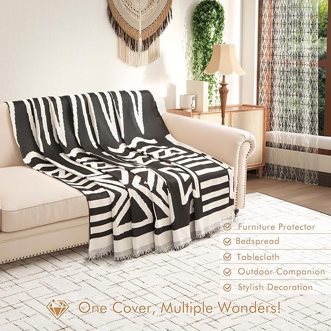 Couch Cover for 2 Cushion Couch Sofa Pet Friendly, Boho Sectional L Shaped Sofa Cover Washable for Dogs Cats Kids, Leather Furniture Protector Slipcover Decor for Living Room, 71"x102"