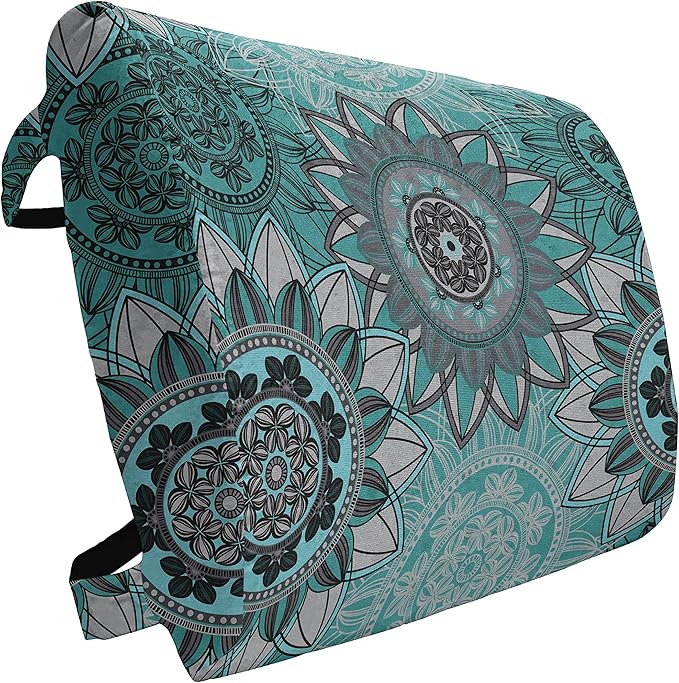 Ambesonne Mandala Lumbar Back Support Pillow, Hippie Oriental Abstract Motifs Traditional Round Spring Inspired Design, High Density Foam for Office Chairs Car Seats, 14" x 13", Taupe Black Turquoise