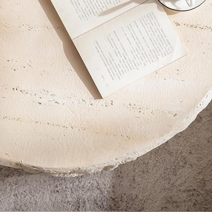 31.49" MgO Round Centre Coffee Table Vintage Faux Stone Sofa Pre-Modern Coffee Tables for Living Room Office Apartment,Amber