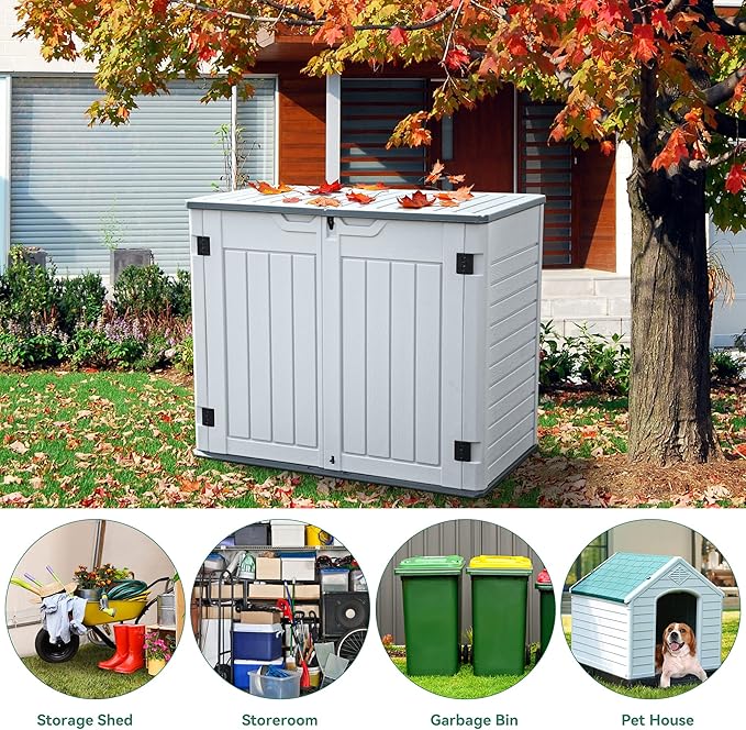 YITAHOME Outdoor Resin Storage Sheds, 39 in Height Lockable Waterproof Horizontal Shed w/o Shelf, Easy to Assemble Shed Storage for Garden Tools, Light Gray