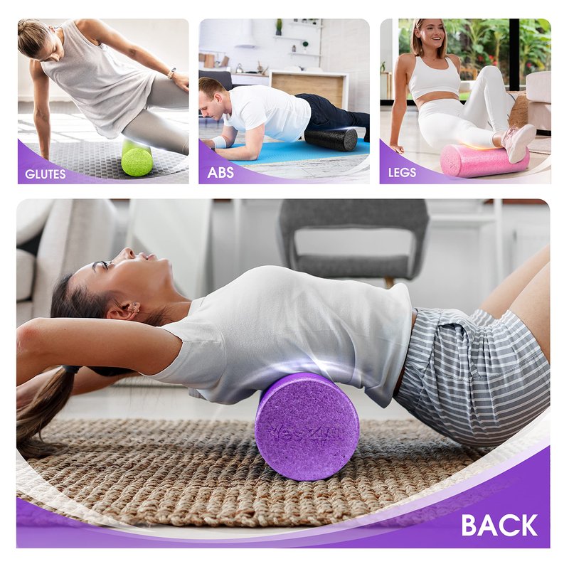 Yes4All High-Density EPP Round Back Roller Foam, Exercise Foam Roller for Yoga, & Pilates, Multiple Sizes and Colours, Purple - 18 inches