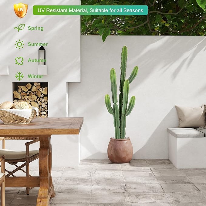 UV-Resistant Artificial Fake Cactus Plants 5ft – Large Faux Cowboy Cactus for Indoor & Outdoor Home, Office, or Garden Decor