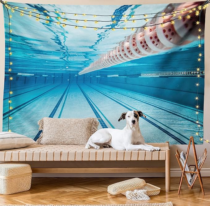 Ambesonne Sports Tapestry, Swimming Pool Underwater View Relaxing Exercise Hobby Leisure Activity Theme Picture, Fabric Wall Hanging Decor for Bedroom Living Room Dorm, 45" X 30", Sky Blue