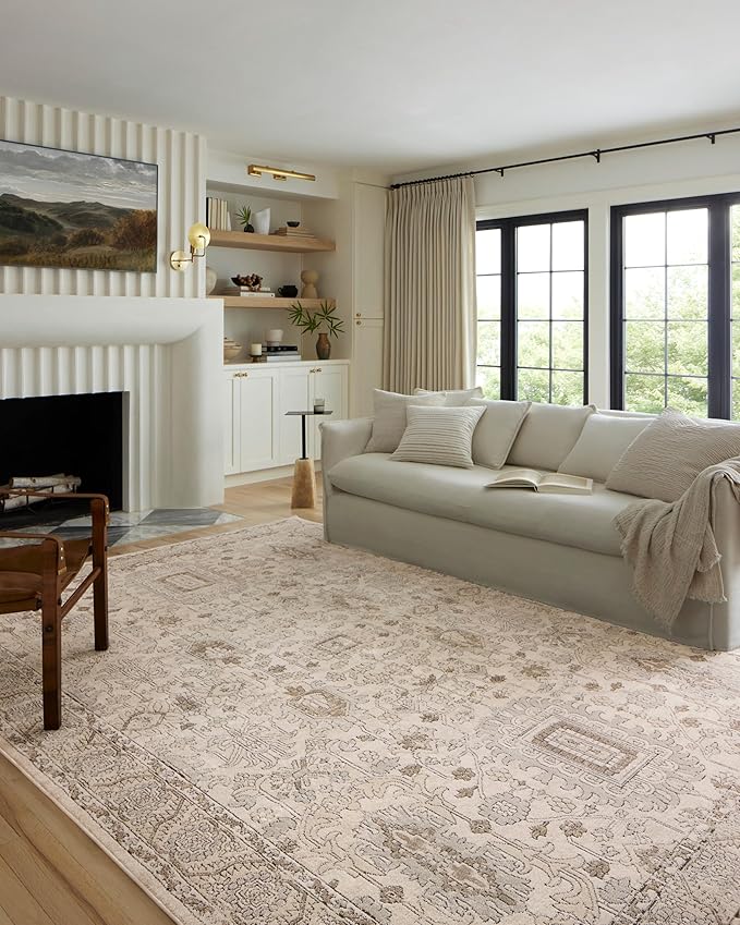 Loloi Teagan Collection TEA-03 Ivory/Sand 11'-6" x 15' Area Rug, Large, Soft Neutral Rug, High-Traffic for Living Room, Bedroom, Home Office, Dining Area