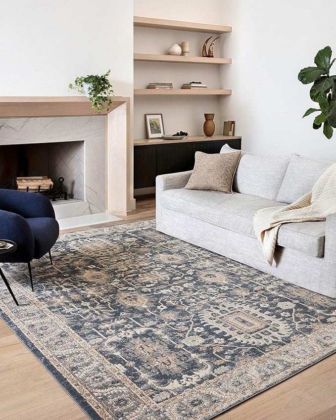 Loloi Teagan Collection TEA-03 Denim/Pebble 2'-8" x 13' Runner Rug, Large, Soft Neutral Rug, High-Traffic for Living Room, Bedroom, Home Office, Dining Area