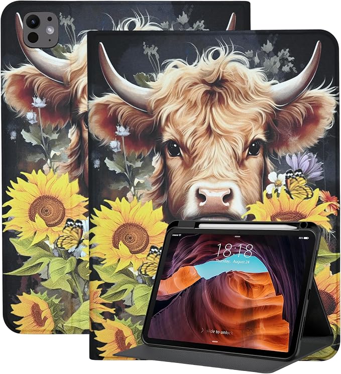 Case for 2024 iPad Pro 11 Inch 5th Generation (M4) with Pencil Holder Book Lovers PU Leather Folio Stand Shell TPU Back Cover with Smart Auto Wake/Sleep Pencil Holder