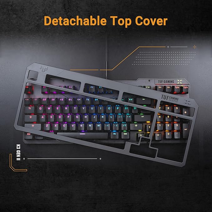 ASUS TUF Gaming K3 Gen II Wired USB Gaming Keyboard – 97-Key Compact Layout, Optical-Mechanical Red (Linear) Switches, PBT Keycaps, Detachable Top Plate, IP57 Waterproofing, PC/Mac Support - Black