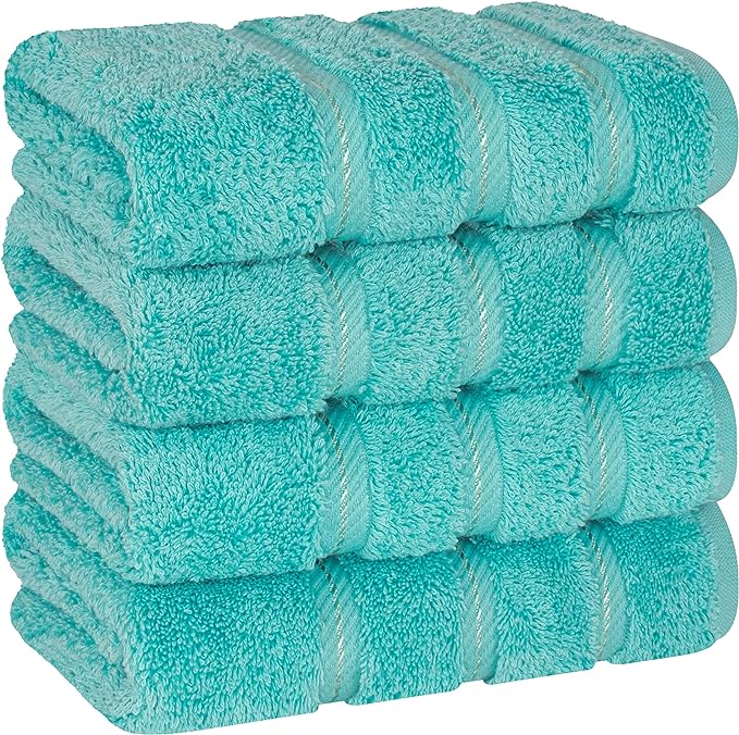 American Soft Linen Luxury Hand Towels for Bathroom, 600 GSM 100% Cotton Turkish 4 Piece Hand Towel Set, 600 GSM Hand Face Towels for Kitchen, Turquoise Blue Hand Towels