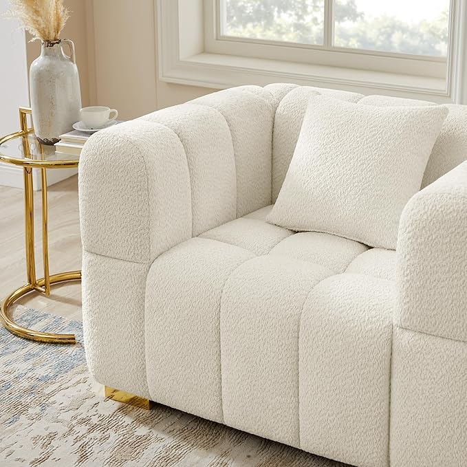 VANOMi 90.94”Cloud Sofa Couch, Modern Deep Seat Boucle Sofa, Oversized Upholstered 3-Seater Comfy Couch Loveseat for Living Room, Bedroom, Office, Apartment, White (1 Piece)