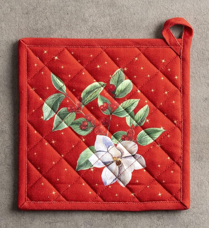 Maison d' Hermine Pot Holders 100% Cotton Heat Resistant Potholders 8" x 8" Hot Pads with Loop for Thanksgiving Christmas Decorations BBQ Cooking Baking Handling Hot Pans (Pack of 1, Noel)