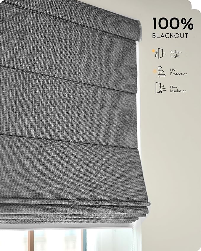 Graywind Smart Roman Shades 100% Blackout Compatible with Alexa Google Rechargeable Motorized Window Blinds Remote Control Room Darkening Plain Fold, Custom Size (Textured Black)