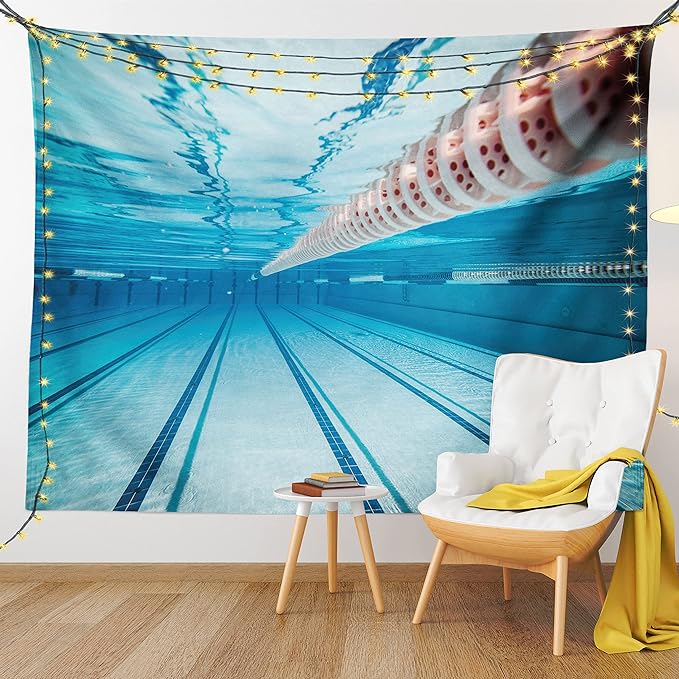 Ambesonne Sports Tapestry, Swimming Pool Underwater View Relaxing Exercise Hobby Leisure Activity Theme Picture, Fabric Wall Hanging Decor for Bedroom Living Room Dorm, 45" X 30", Sky Blue