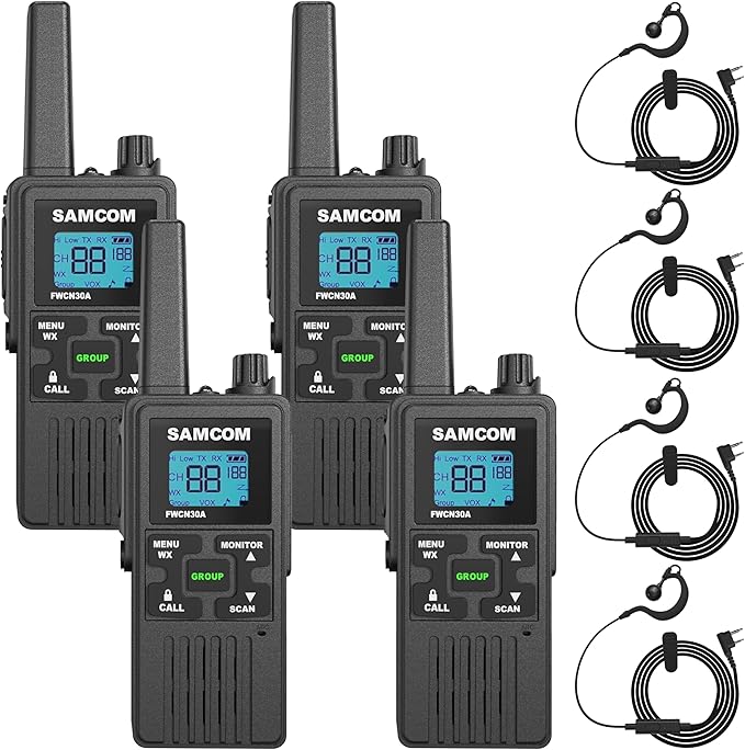 FRS Walkie Talkies Long Range for Adults,Rechargeable FWCN30A Radios with NOAA Family 2 Way Radio with Earpiece 1250mAh Flashlight USB for Camping Hiking Cruise,4Pack