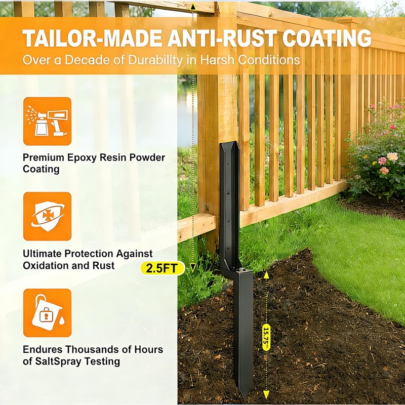 4PCS Fence Post Repair Kit, Heavy Duty Fence Post Anchor Quick Fix for Broken/Leaning Wooden Fence, Easy to Install, Black