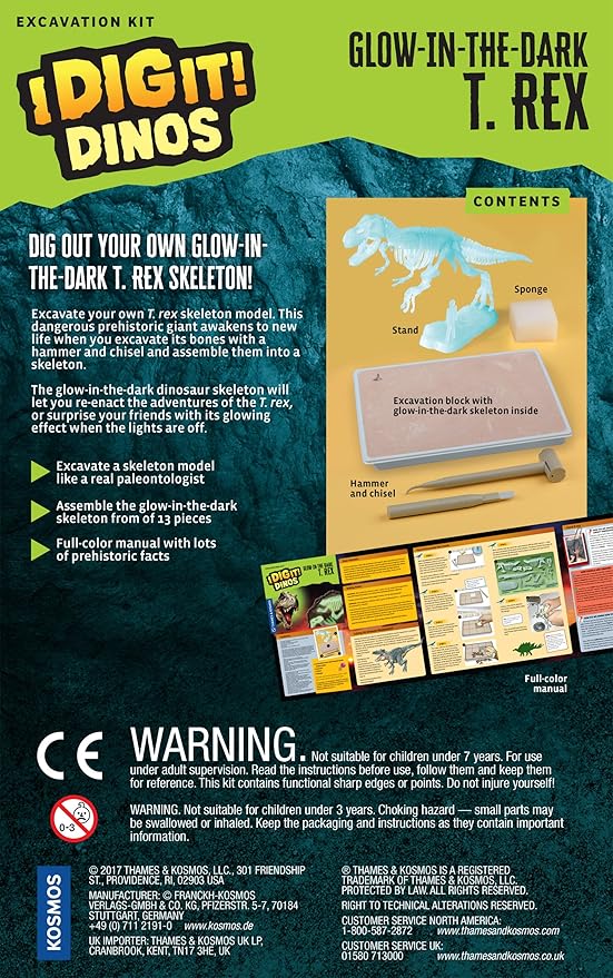 Thames & Kosmos I Dig It Dinos Glow-in-The-Dark T. Rex Excavation | Science Kit | Glowing Tyrannosaurus Rex Dinosaur Skeleton | Paleontology | Oppenheim Toy Portfolio Platinum Award | Dinosaur Toy