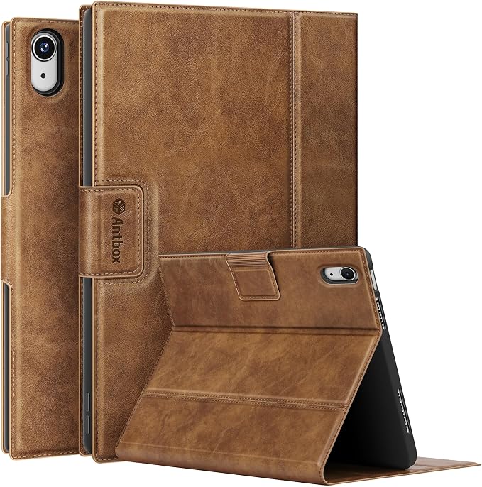 Antbox Case for iPad (A16) 11th (11'')/ 10th Generation (10.9'') Black | High Grade Skin-Touch Vegan Leather Built-in Pencil Holder Auto Sleep/Wake Function