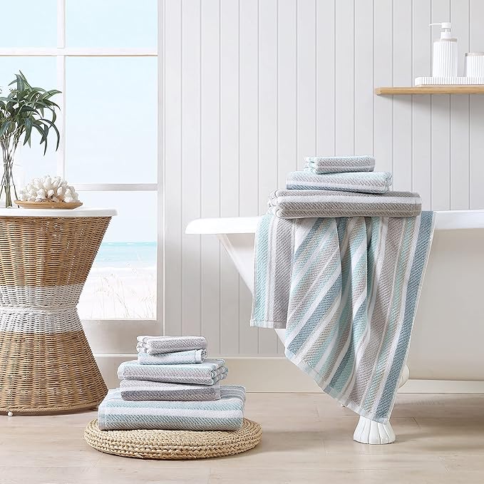 Tommy Bahama - Bath Towels Set, Highly Absorbent Cotton Bathroom Decor, Fade Resistant (Ocean Bay Grey, 3 Piece)