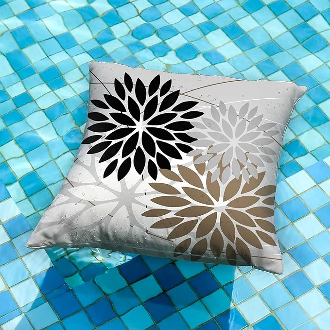 DFXSZ Outdoor Throw Pillow Covers 20x20 Inch Set of 2 Waterproof Spring Summer Geometric Elegant Black Brown Outdoor Pillow Covers for Patio Funiture Garden Couch 158G20